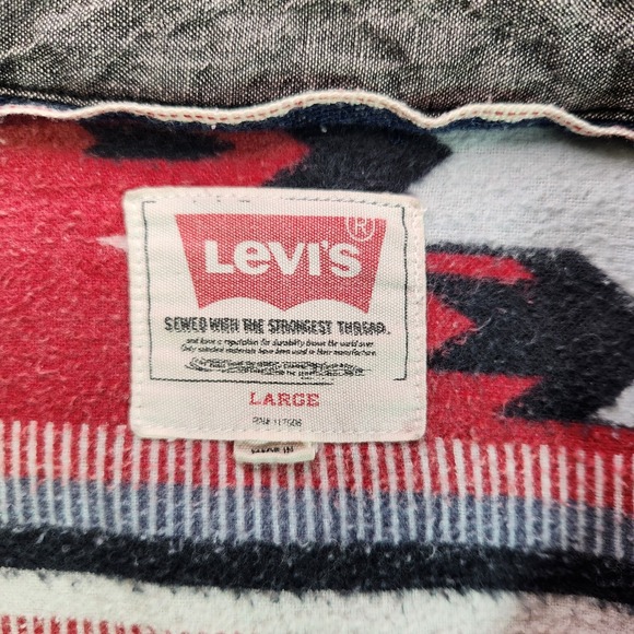 Levi's Fleece Lined Western Shirt Jacket Gray Aztec Shacket L - Picture 5 of 9